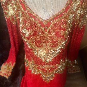 Oleg Cassini Vintage Beaded Gown Embellished Jeweled Sequin Couture Rhinestones